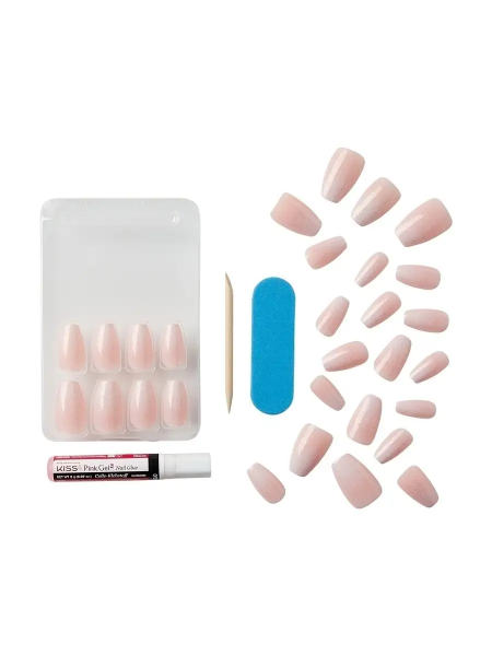 Kiss Набор накладных ногтей с клеем "Изысканная классика", форма ногтей балерина, средняя длина 28 шт., Classy Nails KCS02C